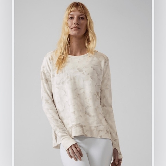 Athleta Boaster Luxe Printed Sweatshirt in Chakra Floral Bluff Grey - Picture 1 of 7